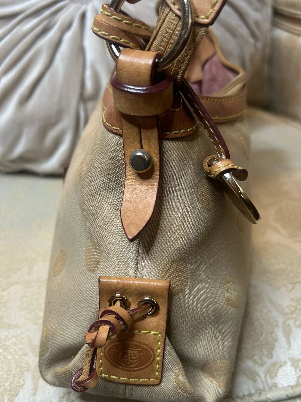 Y2K Dooney & Bourke BeigeTan Signature Polka Dot Shoulder Bag